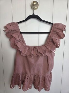 Express Mauve Eyelet Ruffle Top